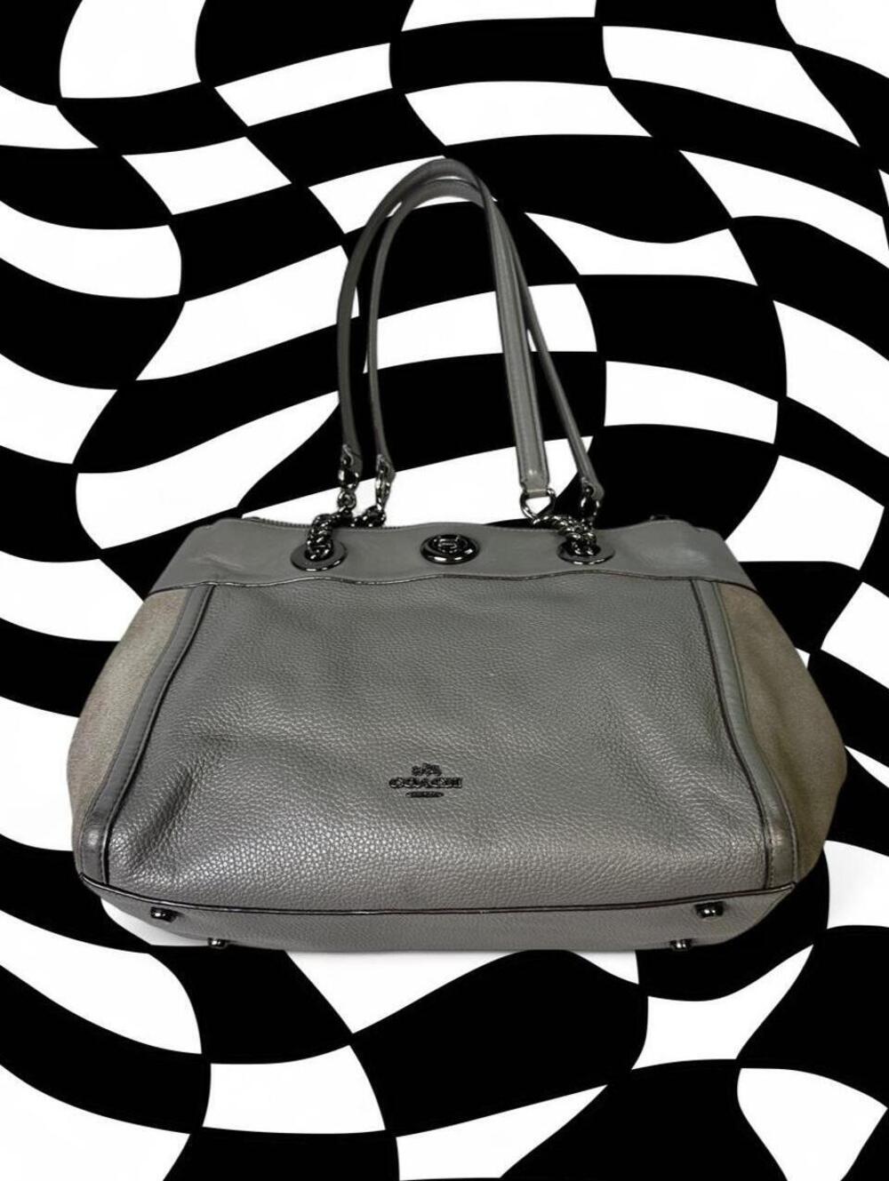 Coach Gray Suede & Leather Satchel Handbag
